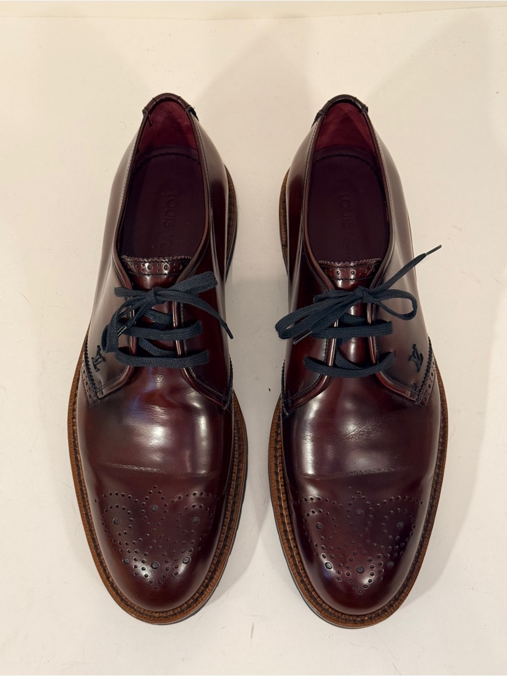 Louis Vuitton Men’s Burgundy Leather Brogue Derby Shoes LV Size 10 FD 0112